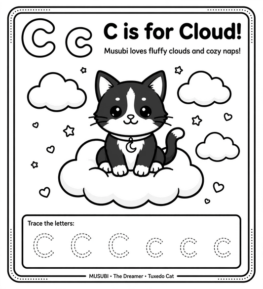 C is for Cloud! ☁️🌈✨ — Kawaii Alphabet Printable