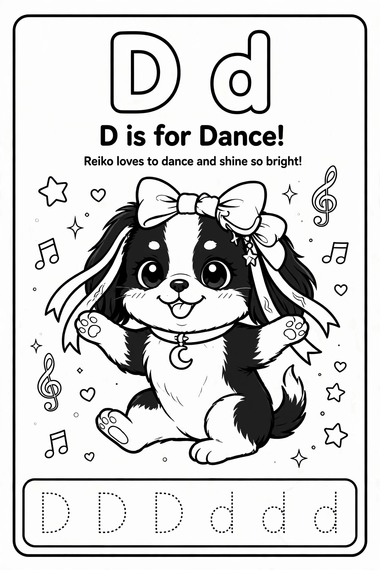 D is for Dog! 🐶💖✨ — Kawaii Alphabet Printable