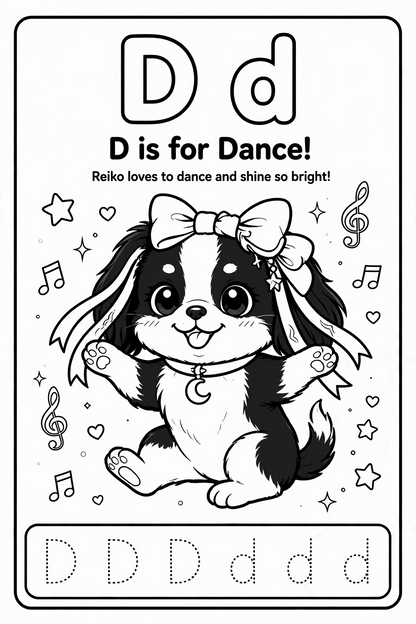 D is for Dog! 🐶💖✨ — Kawaii Alphabet Printable