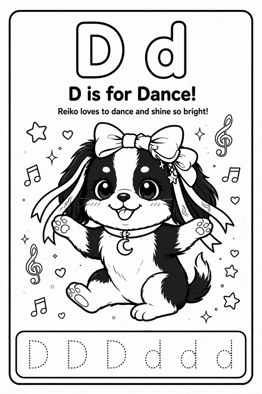 D is for Dog! 🐶💖✨ — Kawaii Alphabet Printable