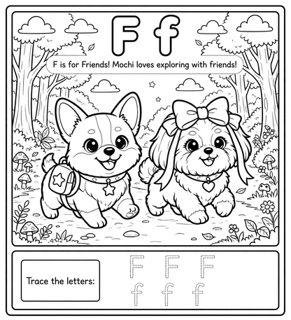 F is for Friends! 🐾💞✨ — Kawaii Alphabet Printable
