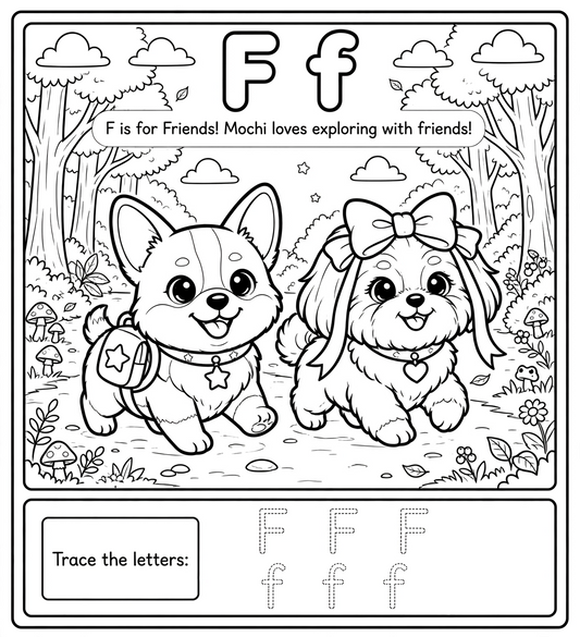 F is for Friends! 🐾💞✨ — Kawaii Alphabet Printable