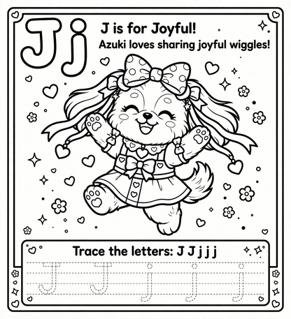 🌈✨Letter J — Joyful | DreamLand ABC Coloring & Tracing Page