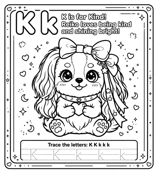 🌈✨Letter K — Kind | DreamLand ABC Coloring & Tracing Page
