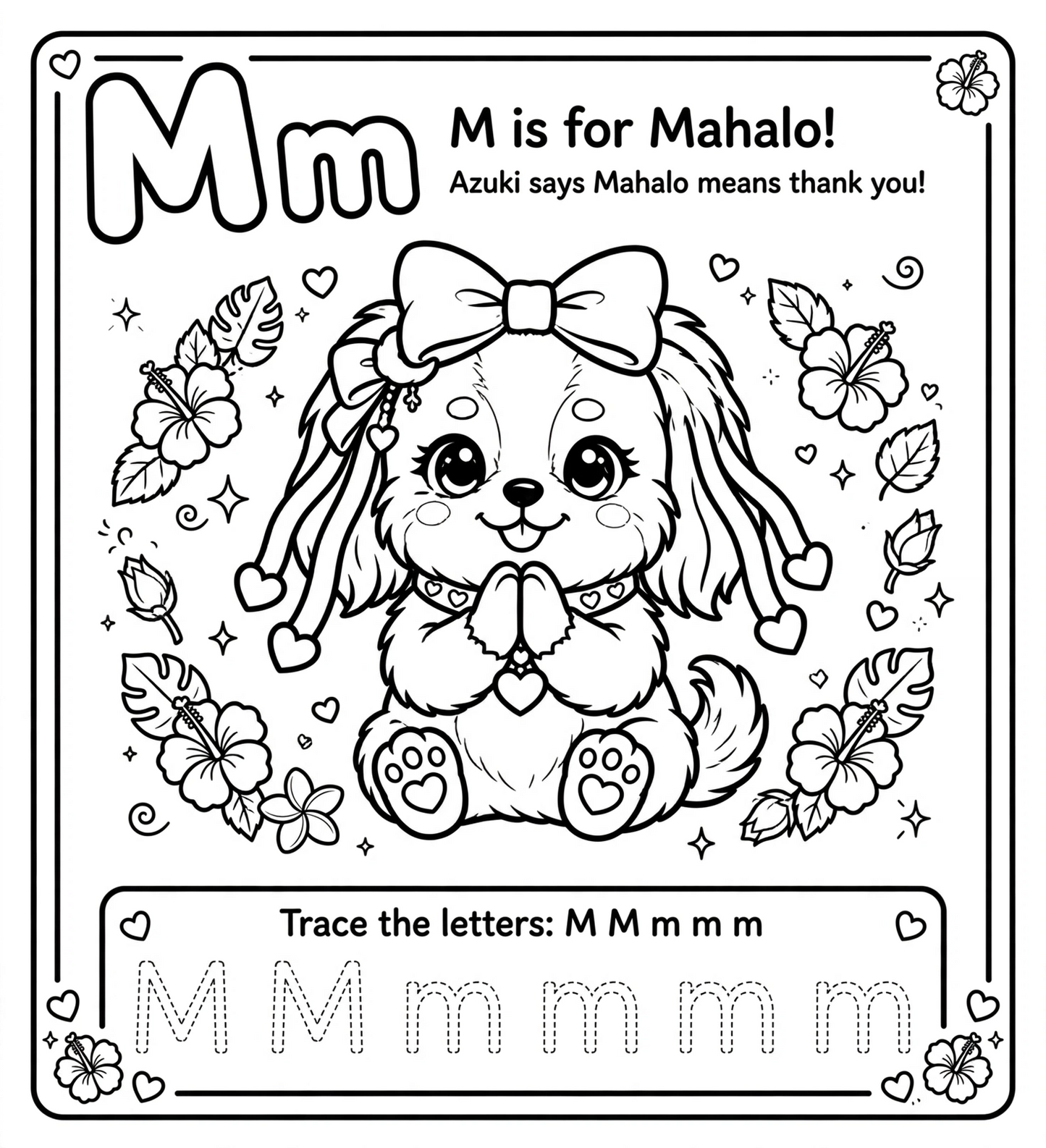 🌈✨ Letter M — Mahalo | DreamLand ABC Coloring & Tracing Page