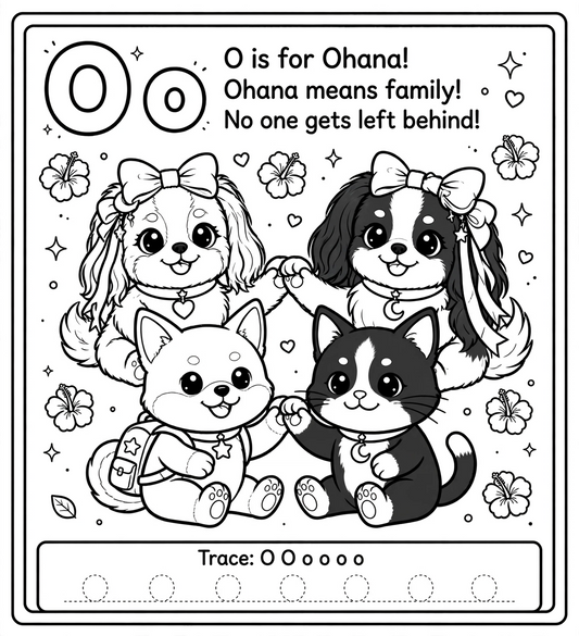 🌈✨Letter O Coloring Page ✨🐾 (“O is for Ohana” 🌺🌈)