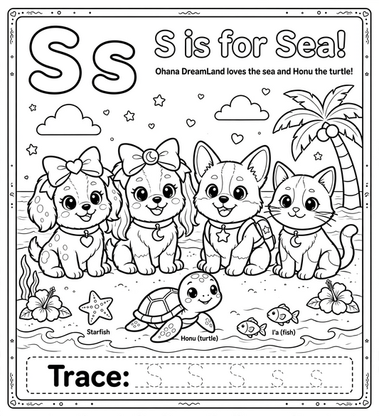 🌈✨ Letter S Coloring Page ✨🐾 (“S is for Sea” 🌊🐚)