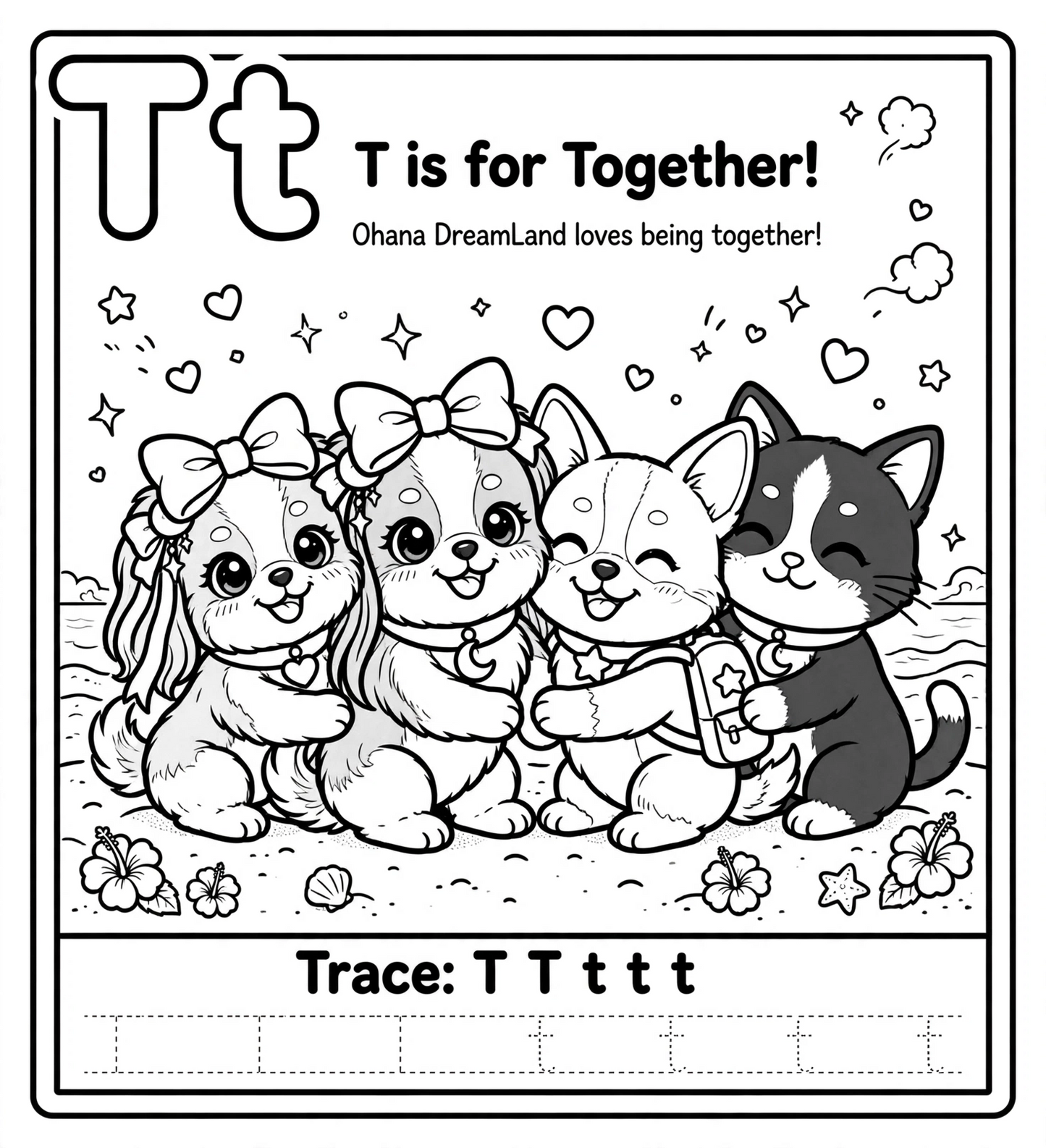 🌈✨ Letter T Coloring Page ✨🐾 (“T is for Together” 🤝🌟)