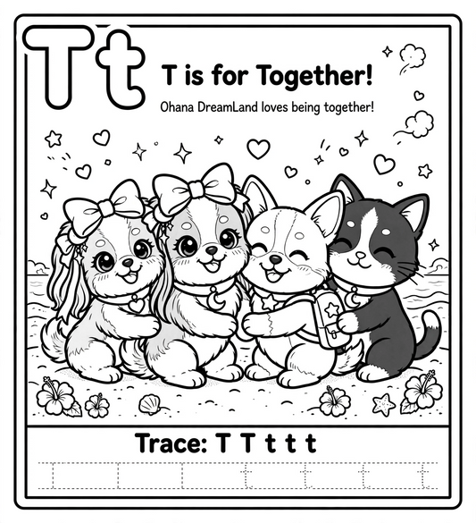 🌈✨ Letter T Coloring Page ✨🐾 (“T is for Together” 🤝🌟)