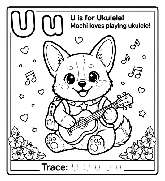 🌈✨ Letter U Coloring Page ✨🐾 (“U is for Ukulele” 🎶🌺)