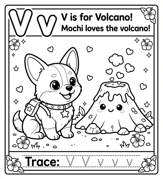 🌈✨ Letter V Coloring Page ✨🐾 (“V is for Volcano” 🌋🔥)