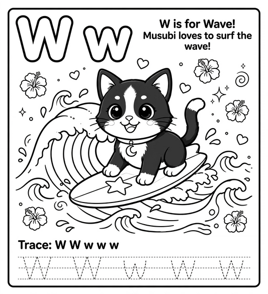 🌈✨ Letter W Coloring Page ✨🐾 (“W is for Wave” 🌊💙)