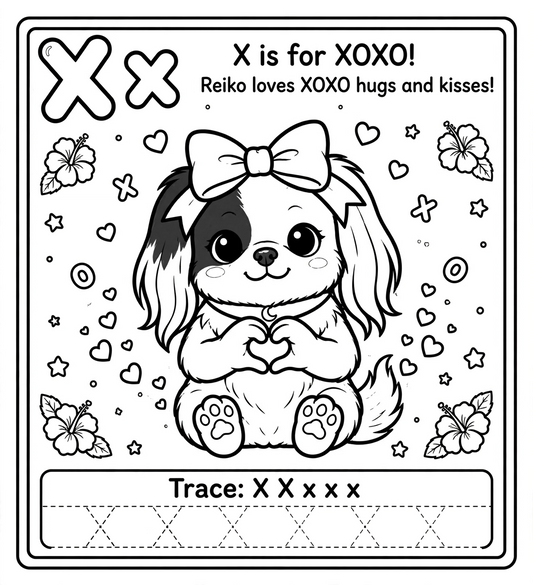 🌈✨ Letter X Coloring Page ✨🐾 (“X is for XOXOXO” 💖💌)